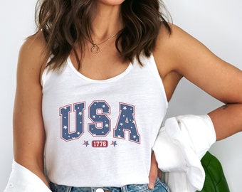 USA Tank Top, 4th of July America Tank Top, Usa Summer Shirt, USA Womens Racerback Top, Patriotic USA Shirt, 4th of July Amercia Womens Tee