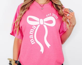 Coquette Mama Comfort Colors® Shirt, Custom Coquette Bow Mama Shirt, Girly Mama Tshirt, Mothers Day Gift, Custom Bow Mama Shirt for Birthday