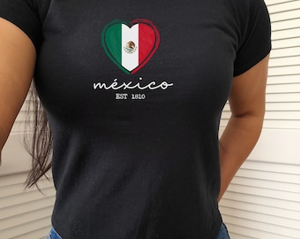 Mexico Baby Tee, Mexico Pride Baby Tee, y2k Mexico Womens Shirt, 90s Style Mexico Pride Shirt, Y2K Clothing, Mexico 90s Style Y2K Clothing