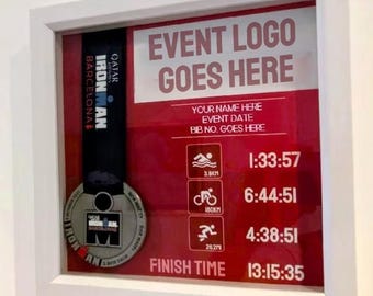 Triathlon Medal Display Frame: bespoke triathlon finisher gift, Outlaw, T100 etc 140.6, 70.3. Available in 2 sizes. Free UK delivery