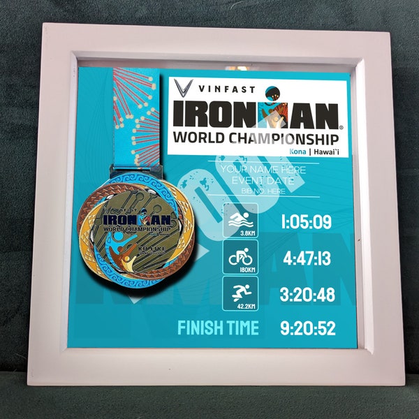 Ironman or Half-Ironman medal presentation frame 22cm x 22cm, available in various colours or specify your own