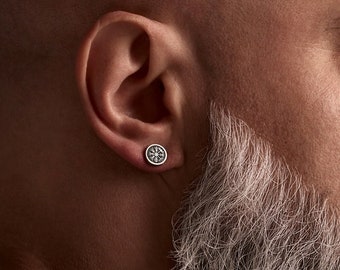 Sterling Silver Mens Stud Earring: Norse Compass