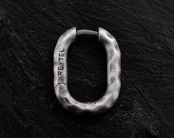Industrial Chain Link Silver Hoop Earring | Men’s Maritime Nautical Design | Bold Holiday Gift