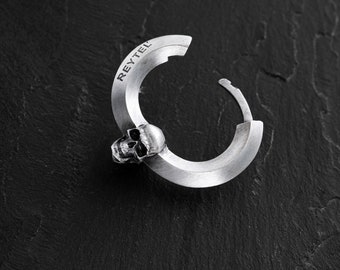 Sterling Silver Skull Ring Earring: Mens Huggie Hoop