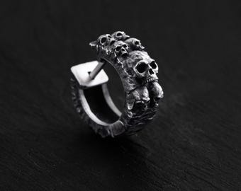 Gothic Fear Symbol Silver Hoop Earring | Men’s Dark Alternative Design | Unique Holiday Present