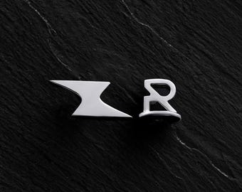 Men’s 14K White Gold Lightning Bolt Earring | Power Symbol Statement Stud | Handcrafted Masculine Jewelry