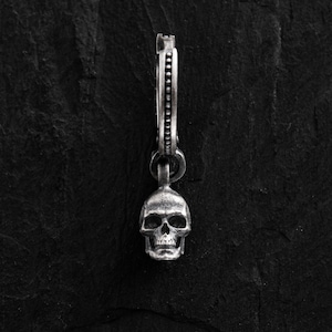 Mens hoop earrings, mens silver hoops, Guy hoop earrings, huggie mens earrings, Male hoop earrings, Skull Silver Earring