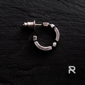 Unique Mens Hoop Earrings - Silver Round Huggie Hoops, Perfect Gift for Him, Masculine and Elegant Style