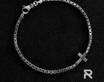 CROSS Stylish Silver Men&#39;s Bracelet – Handmade Minimalist Silver Band – Perfect Adjustable Silver Bangle for Men Modern Fashion Mens Jewelry
