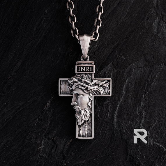 Collana Con Ciondolo Croce Gesù Crocifisso Per Uomo Gioielli Da Uomo In Acciaio Inossidabile Delicato Ogni Giorno Street Style - Foto 3