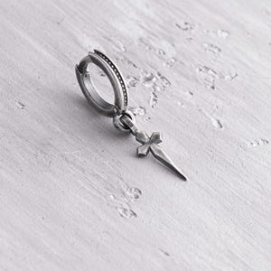 Silver Cross Earring for Men | VERA CRUX Handcrafted Religious Stud | Christian Symbol Jewelry | Spiritual Faith Gift
