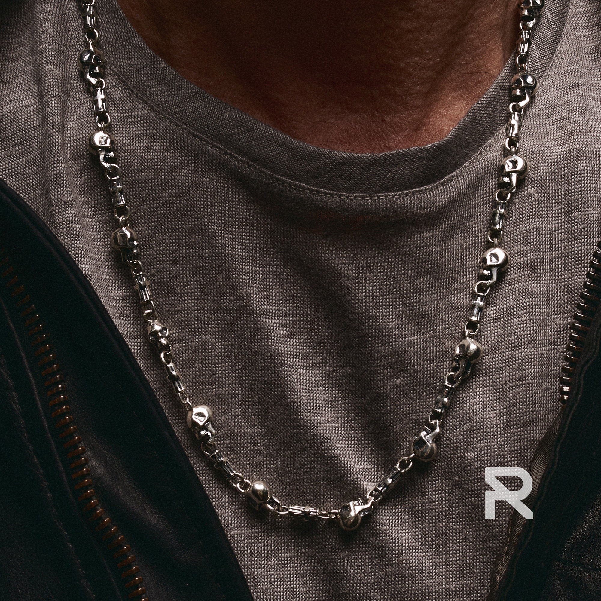 SKULL CHAIN NECKLACE, Gothic Necklace, 925 Sterling Silver Mens Chain Necklace, Aesthetic Silver Necklace Skull Lover Gift - Reytel Brand