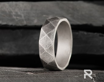 Geometric Sterling Silver Band Ring: Textured Mens Jewelry