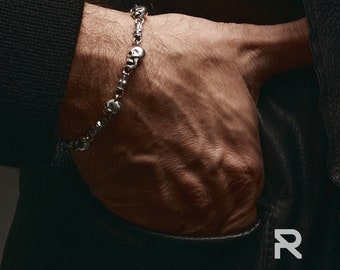 MENS SKULL BRACELET, Aesthetic Bracelet, 925 Sterling Silver Symbol Of Courage Skull Bracelet, Minimalist Matte Finish Bracelet For Men