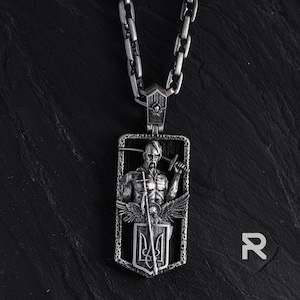 Ukrainian Cossack Pendant - Handmade Silver Jewelry with Ebony Accent