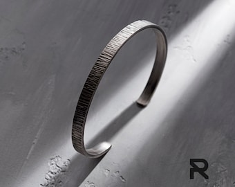 Textured Sterling Silver Cuff Bracelet - Modern Mens Jewelry