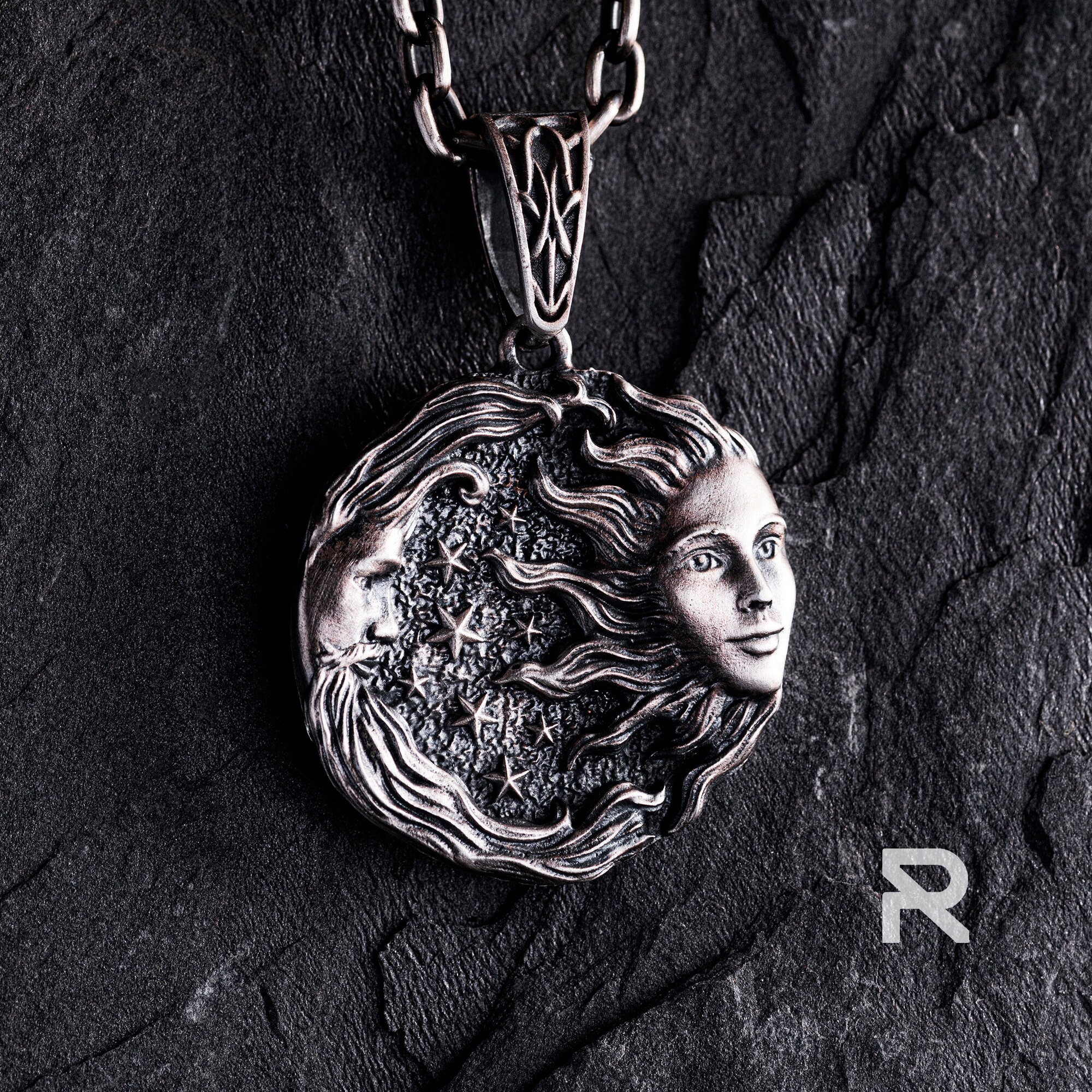 SPIRITUAL SUN Masculine Silver Pendant – Personalized Jewelry for Him, Sleek and Stylish Design, Perfect for Christmas