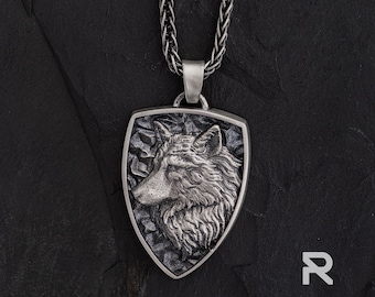 Kiss Of Leather Colgante De Cabeza De Lobo De Plata De Ley