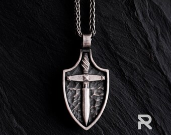 SHIELD PENDANT, SPIRITUAL Pendant, Symbolic Pendant, Sword On Shield 1045 Symbolic Pendant Embodiment Of Bravery And Protection