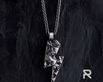 SILVER ZEUS PENDANT, Religious Necklace, Meaningful Necklace, Zeus Lightning 1135 Pendant Embodies Strength And Authority