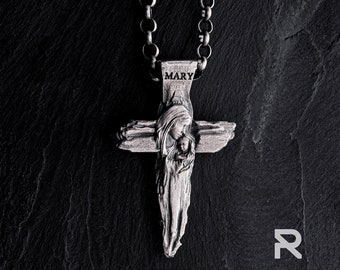 Mens Sterling Silver Jesus Christ Cross Pendant - Spiritual Religious Necklace Gift
