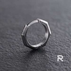 SINGLE EARRING, Octagon Earring, 925 Sterling Silver Symbol Of Strength And Mystery Earring For Mens, Lightweight Earring - Reytel Brand