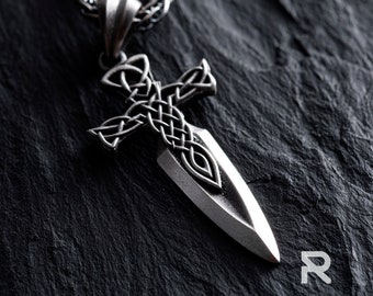 DAGGER PENDANT, Sword Charm, Gothic Celtic Cross Pendant Necklace – Ideal New Year Gift for Men, Stylish Celtic Crucifix Jewelry for Him
