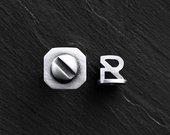 Handcrafted Silver Stud Earring for Men: Minimalist Geometric Design