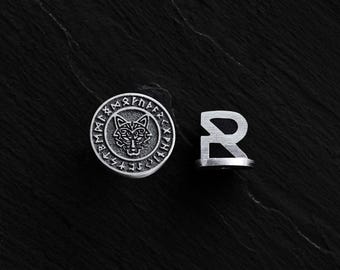 Handcrafted Silver Wolf Earring with Runes: Norse Viking Jewelry
