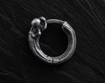 Gothic Skeleton Bone Silver Hoop Earring | Men’s Alternative Punk Design | Edgy Holiday Gift