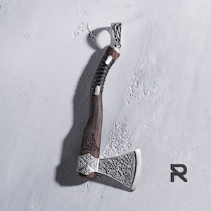 Exquisite Handmade Silver Viking AX Pendant with Cocobolo Detail- Authentic Norse Jewelry for Men