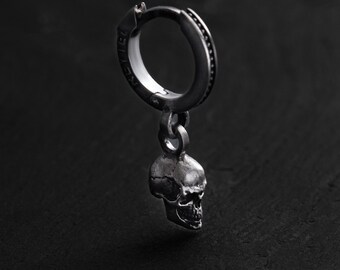 Men’s Schedel 14K White Gold Skull Earring | Gothic Memento Mori Symbol | Luxury Handcrafted Statement Stud