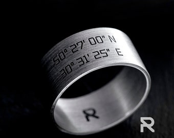 Personalized Handmade Silver Ring COORDINATES with Custom Engraving- Unique Gift Idea