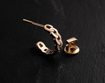 Men’s 14K Yellow Gold Chain Single Earring | Handcrafted Link Dangle | Modern Luxury Statement for Him