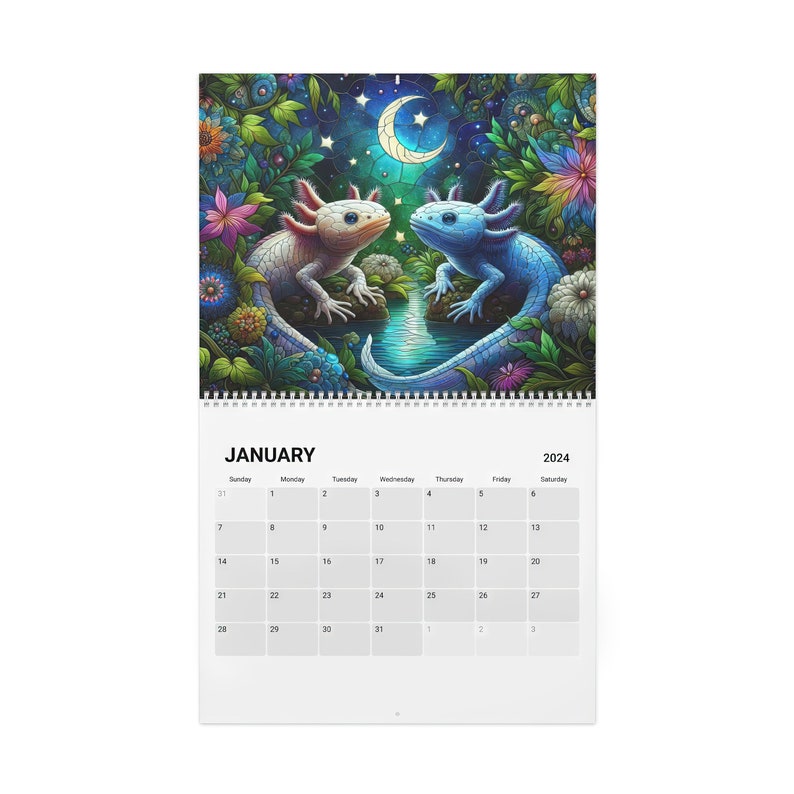 Axolotl Calendar 2024, Wall Calendar for Axolotl Art, Cute Water Salamander Calendar, Axolotl