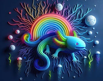 Cute Axolotl Art Print 12&quot;x12&quot; on hi-res Red River 66lb. Palo Duro Satin professional paper, for framing or as poster.