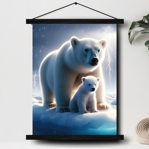 Polar Bear Hanging Canvas art prints | Endangered species Polar bear decor | Arctic Polar Bear Print | Kids Room animal art | Christmas gift