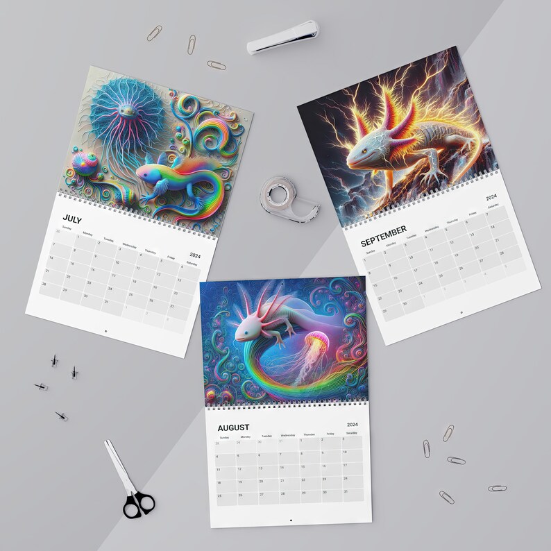 Axolotl Calendar 2024, Wall Calendar for Axolotl Art, Cute Water