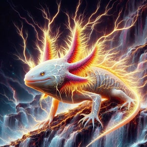 Cute Axolotl Fiery Art Print Poster 12&quot;x12&quot; Hi-resolution on Red River 66lb. Palo Duro Satin professional paper, perfect for framing #6.