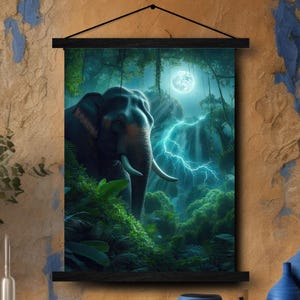Hangende afbeelding van bedreigde diersoort Aziatische olifant | Wanddecoratie olifant voor familiekamer | Man Cave Olifant Rol | Kerstcadeau