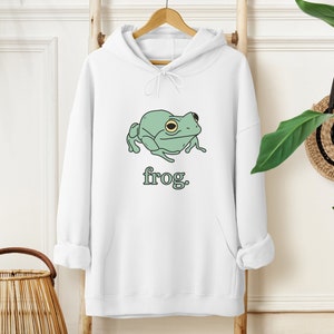 Frog Hoodie, Cute Funny Frog Hooded Sweatshirt, Toad Sweater, Froggy Hoody, Frog Lover Gift, Unisex, Oversized Relaxed Hoodie, Outline Text