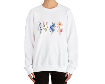 Boho Watercolor Flower Sweatshirt, Wildflower Mix, Grandma Sweater, Vintage Style Cottagecore, Boho Floral Sweatshirt, Oversized, Botanical