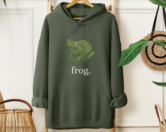 Sudadera con capucha de rana, linda sudadera con capucha de rana divertida, suéter de sapo, sudadera con capucha de rana, regalo amante de la rana, unisex, sudadera con capucha relajada de gran tamaño, texto simple 2