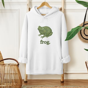 Frog Hoodie, Cute Funny Frog Hooded Sweatshirt, Toad Sweater, Froggy Hoody, Frog Lover Gift, Unisex Oversized Relaxed Hoodie, Outline Text 2