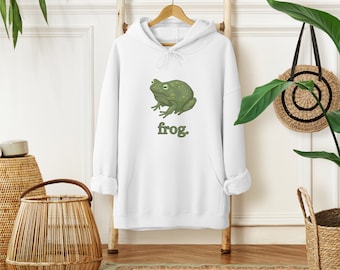 Sudadera con capucha de rana, linda sudadera con capucha de rana divertida, suéter de sapo, sudadera con capucha de rana, regalo de amante de la rana, sudadera con capucha relajada de gran tamaño unisex, texto de contorno 2