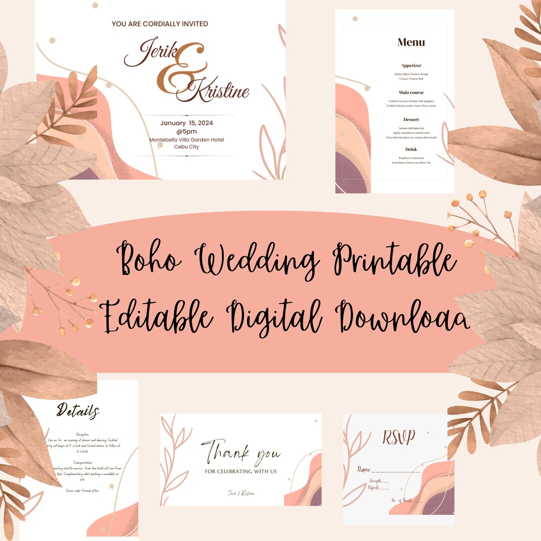 Boho Wedding Printable, Editable Digital Download - Etsy