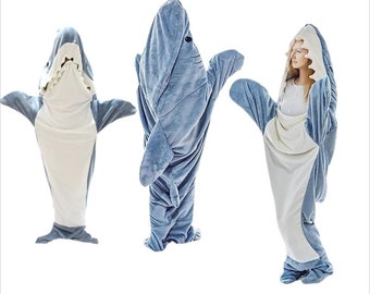 Shark Blanket Hoodie Wearable Shark Blanket Flannel Loungewear Shark Hoodie Sleeping Bag