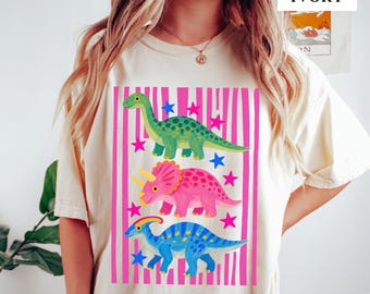 Comfort Colors Cute Dinosaur Shirt, Colorful Dinosaur Tee, Dinosaur Lover Tee, Preppy Dinosaur T-Shirt, Retro Dino Graphic Tee, Teacher Tee