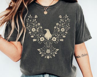 Floral Eagle Shirt Comfort Colors, Vintage Folk Art Tee, Boho Bird Graphic T-shirt, Cottagecore Aesthetic Top, Nature Inspired Graphic Shirt