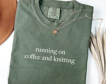 Comfort Colors Knitting Shirt for Coffee Lover, Yarn Lover Shirt, Cozy Fiber Arts Tee, Funny Knitter Mom Shirt, Cute Hobby Birthday Gift